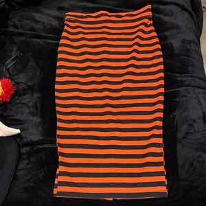 Voodoo Vixen Marnie Orange and Black Striped Pencil Skirt